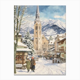 Vintage Winter Illustration Lech Austria 2 Canvas Print