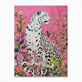 Floral Animal Painting Snow Leopard 2 Canvas Print