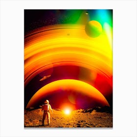 Astronaut And Orange Ringed Planet Canvas Print