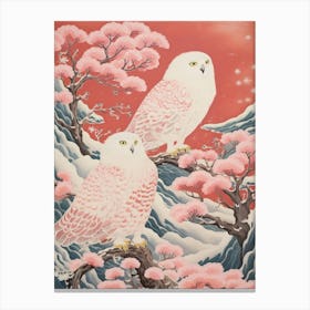 Vintage Japanese Inspired Bird Print Snowy Owl 3 Canvas Print