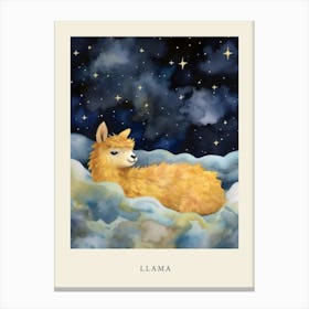 Baby Llama 2 Sleeping In The Clouds Nursery Poster Canvas Print