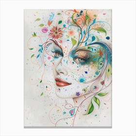 Woman With Flowers On Her Face 1 Canvas Print