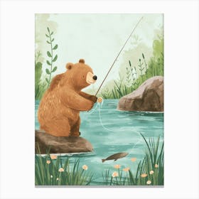 Brown Bear Fishing In A Stream Storybook Illustration 4 Canvas Print