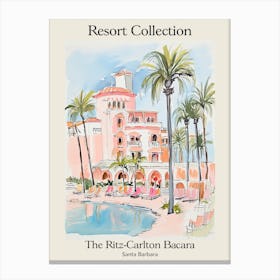 Poster Of The Ritz Carlton Bacara, Santa Barbara   Santa Barbara, California   Resort Collection Storybook Illustration 7 Canvas Print