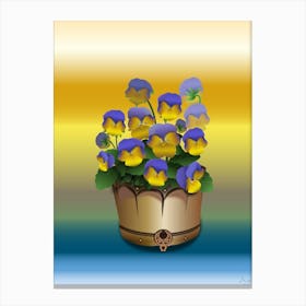 Yellow And Purple Viola Flowers In A Copper Pot Canvas Print