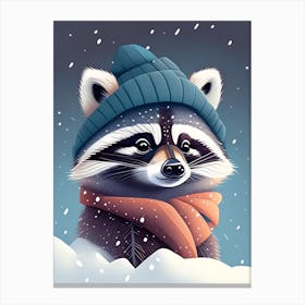 Raccoon With Beanie In The Snow Canvas Print