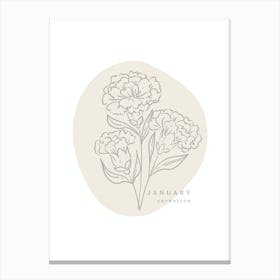 January Carnation  Birth Flower | Neutral Florals Canvas Print