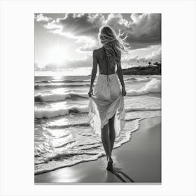 Woman Walking On The Beach Canvas Print