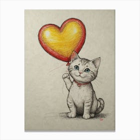 Cat Holding A Heart Balloon Canvas Print