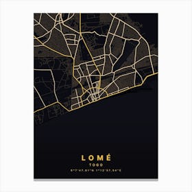 Lome Togo Black And Gold Map Canvas Print