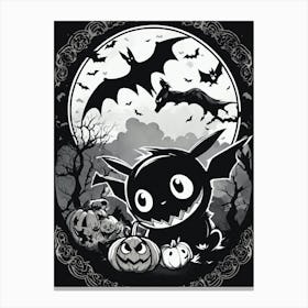 Bats And Pumpkins Pokemon Black And White Pokedex Canvas Print