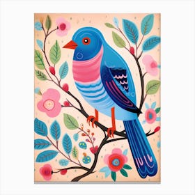 Pink Scandi Eastern Bluebird 2 Canvas Print