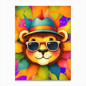 Kids Art, Lion Art,Lion In Sunglasses Canvas Print