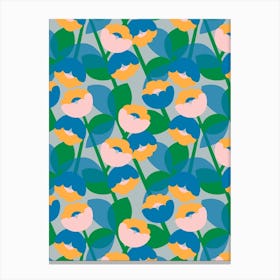 Yellow, Pink And Blue Flowers Canvas Print