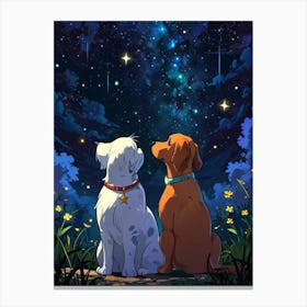 Two Dogs Looking At The Stars 3 Canvas Print