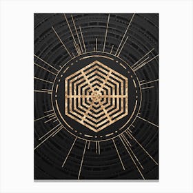 Geometric Glyph Symbol in Gold with Radial Array Lines on Dark Gray n.0273 Canvas Print