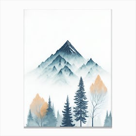 Mountain And Forest In Minimalist Watercolor Vertical Composition 25 Canvas Print