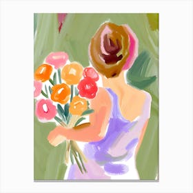 Frau mit Blumenstrauß 1 Canvas Print