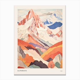 Alpamayo Peru 4 Colourful Mountain Illustration Poster Canvas Print