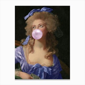Lady in Blue Dress Blowing A Bubble Canvas Print