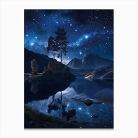 Night Sky Over Lake Canvas Print