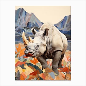 Colourful Patchwork Rhino With Mountain In The Background 4 Canvas Print