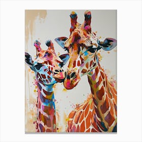 Giraffe & Calf Colourful Pattern 3 Canvas Print