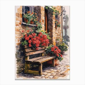 Bench With Flowers Canvas Print