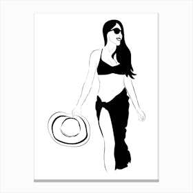 Woman In Bikini And Hat Vector Canvas Print