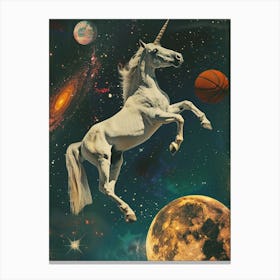 Unicorn In Space Playing Basketball Retro 3 Canvas Print