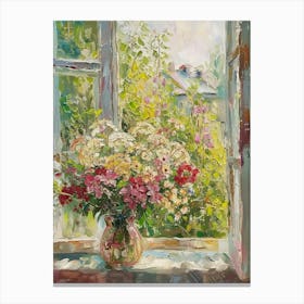 Hydrangea Flowers On A Cottage Window 3 Canvas Print