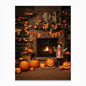 Autumn Decor Layout Integrates Thanksgiving And Halloween Themes Spooky Pumpkins Nestled Between C (2) Canvas Print