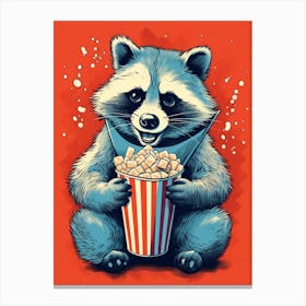 Cartoon Raccoon Eating Popcorn At The Cinema Cute Fun 1 Canvas Print