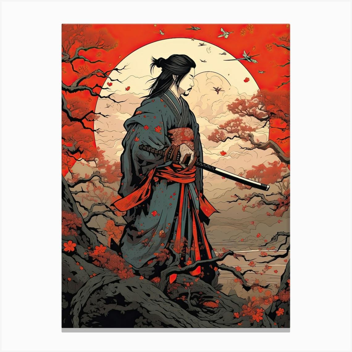 Samurai Ukiyo E Style Illustration Canvas Print by Blade and Brush Fy