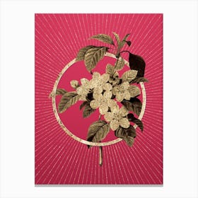 Gold Apple Blossom Glitter Ring Botanical Art on Viva Magenta Canvas Print