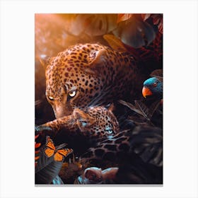 Leopard Mother And Her Baby In The Tropical Jungle 1 Canvas Print