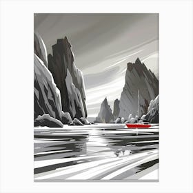 Red Boat In The Sea Canvas Print