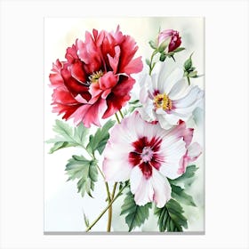 Botanical Watercolor Paint A Watercolor Piece Showcasing A Variety Of Blooming Flowers In Red And (1) Canvas Print