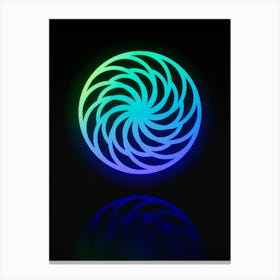 Neon Blue and Green Abstract Geometric Glyph on Black n.0432 Canvas Print