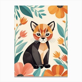 Floral Cute Baby Puma Nursery Illustration (45) Canvas Print