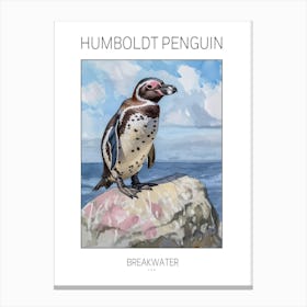 Humboldt Penguin Breakwater Watercolour Painting 4 Poster Canvas Print