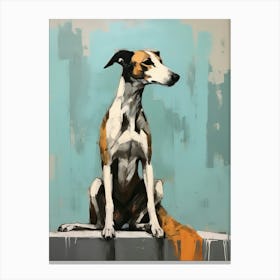 Whippet Dog, Painting In Light Teal And Brown 2 Canvas Print
