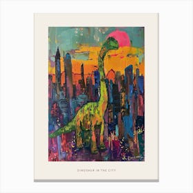 Colourful Dinosaur Cityscape Painting 7 Poster Canvas Print