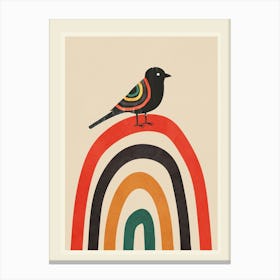 A Little Bird On Colorful Rainbow Canvas Print