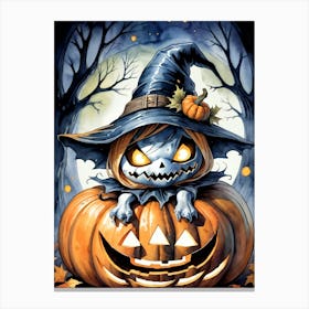 Cute Jack O Lantern Halloween Painting (23) Canvas Print