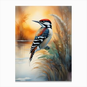 Woodpecker Watercolor Canvas Print