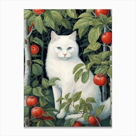 White Cat In Apple Orchard Canvas Print