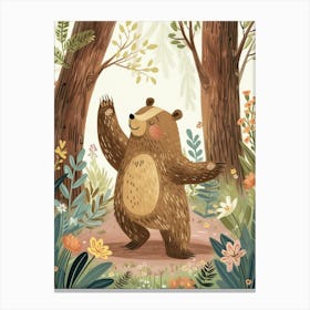 Sloth Bear Dancing In The Woods Storybook Illustration 3 Canvas Print