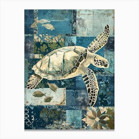 Blue Sea Turtle Exploring The Ocean Collage 3 Canvas Print