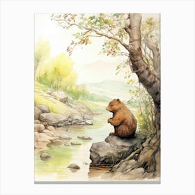 Storybook Animal Watercolour Beaver 3 Canvas Print